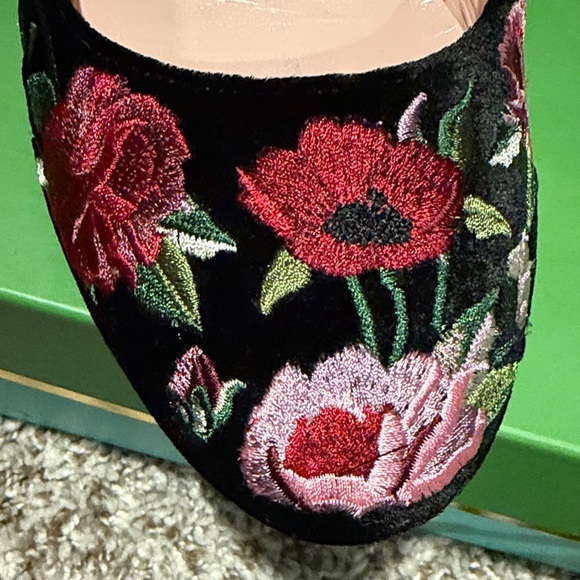 Floral Embroidered Black Velvet Kate Spade Women's Shoes - Picture 6 of 7